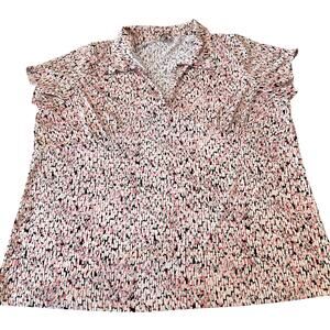 Susan Lawrence Top Women Plus 1X Brown Pink White All Over Print Colorful Office